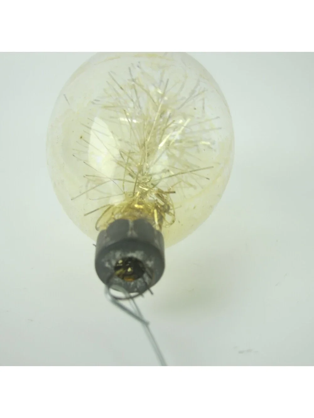 Vintage Unsilvered Glass DROP Christmas Ornament Gold Tinsel Stick 2.5